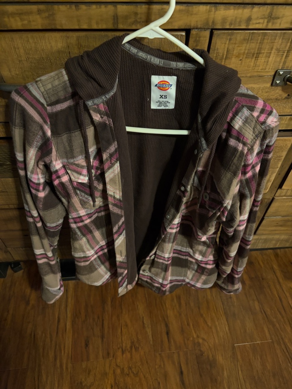 Dickies Brown & Pink Plaid Hooded Flannel Jacket